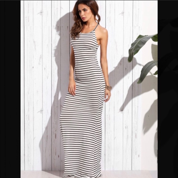 Low Back Ruched Striped Dummer Maxi Dress - Picture 3 of 5